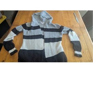 No Boundaries Striped‎ Hooded Open Front Cardigan Sweater Women M 7 9
